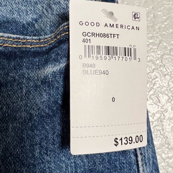 Good American Good Classic High Rise Raw Hem Denim Blue Jeans Size 0/25 NWT - Picture 6 of 7